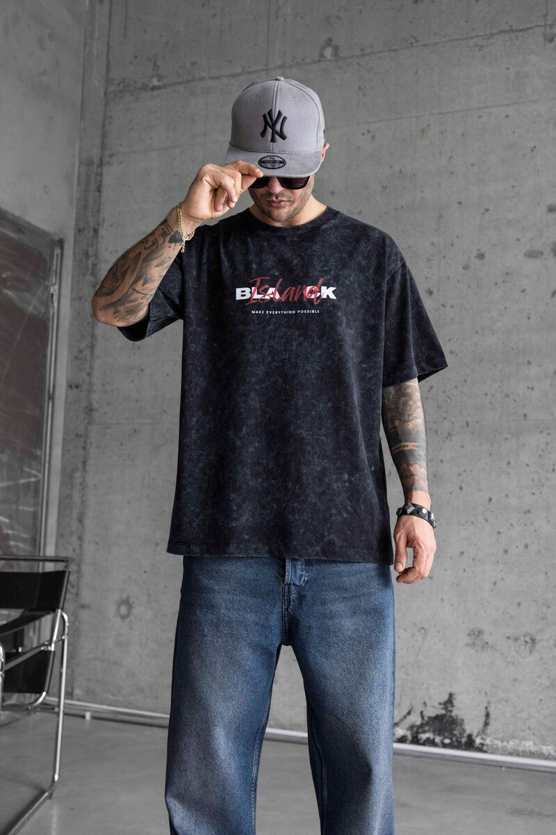 BLACK ISLAND PRINTED WASHED T-SHIRT BLACK 1771