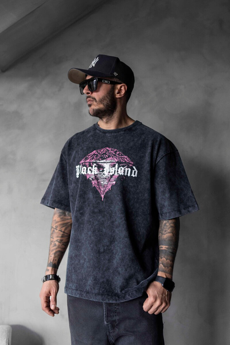 BLACK ISLAND PRINTED WASHED T-SHIRT BLACK 1804