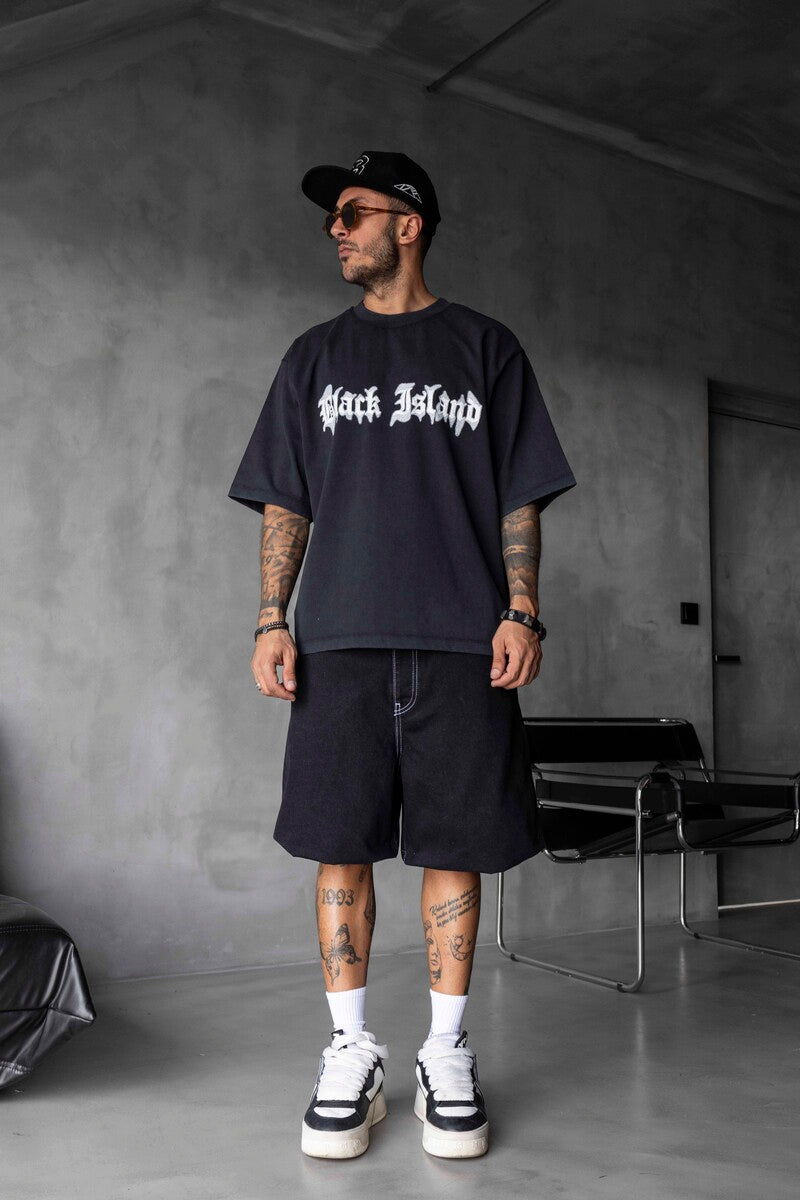 BLACK ISLAND PRINTED WASHED T-SHIRT BLACK 1852