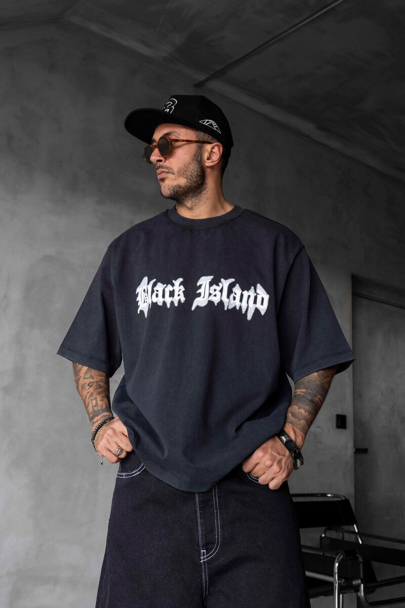 BLACK ISLAND PRINTED WASHED T-SHIRT BLACK 1852