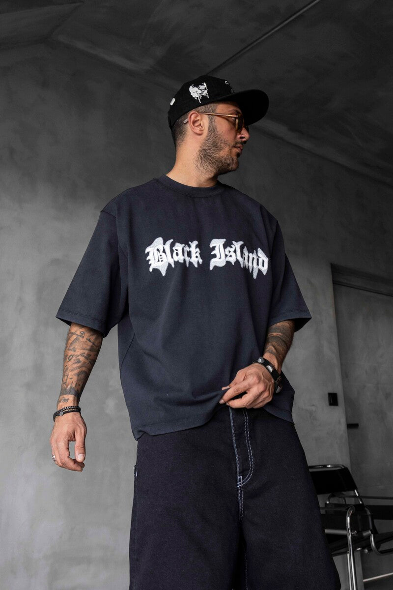 BLACK ISLAND PRINTED WASHED T-SHIRT BLACK 1852