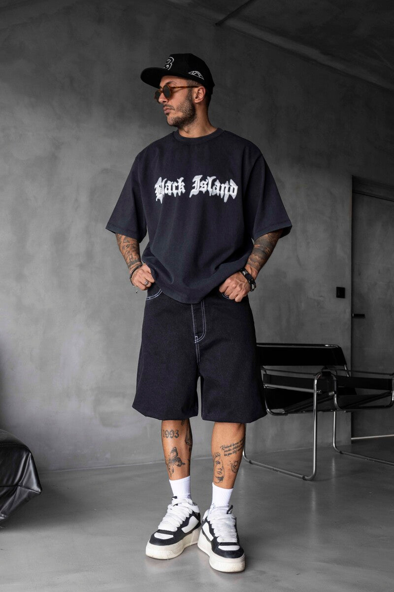 BLACK ISLAND PRINTED WASHED T-SHIRT BLACK 1852