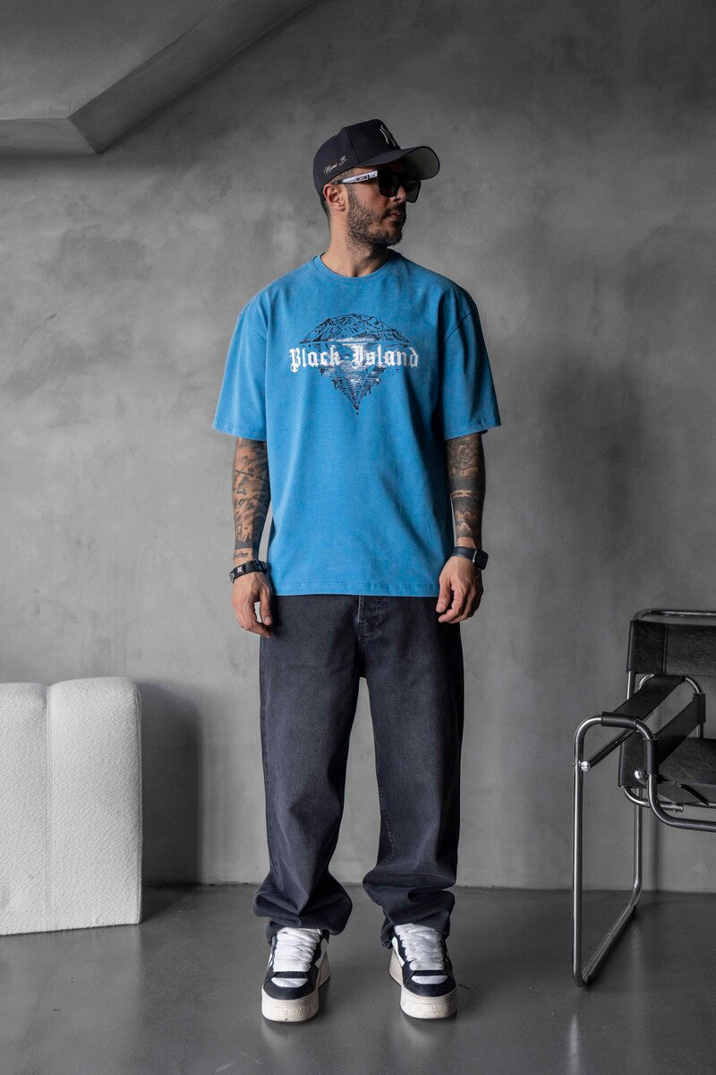 BLACK ISLAND PRINTED WASHED T-SHIRT BLUE 1804