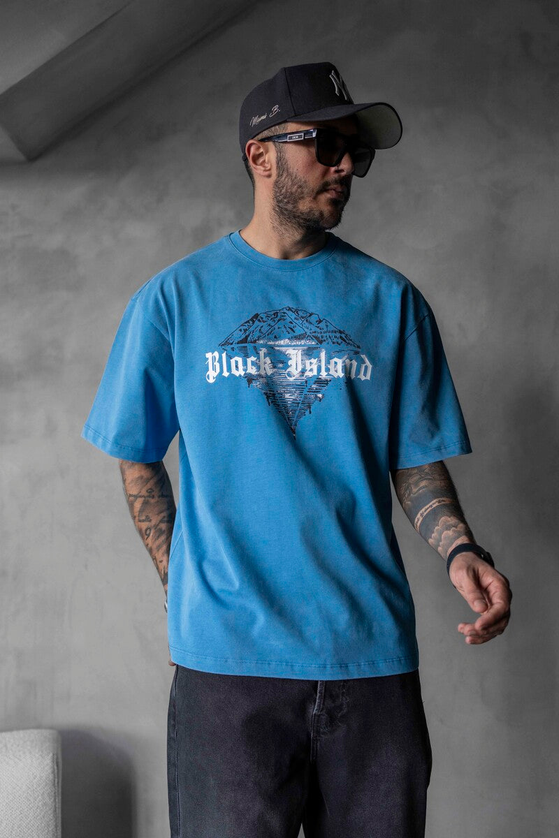 BLACK ISLAND PRINTED WASHED T-SHIRT BLUE 1804