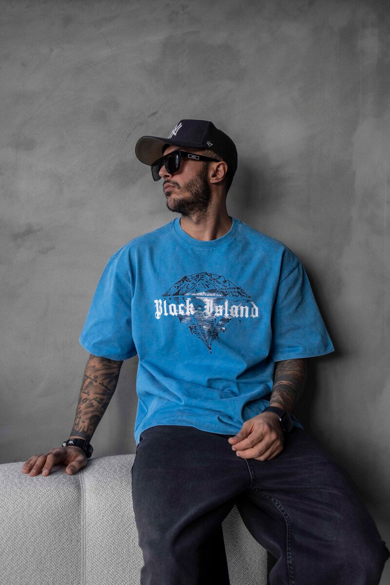 BLACK ISLAND PRINTED WASHED T-SHIRT BLUE 1804
