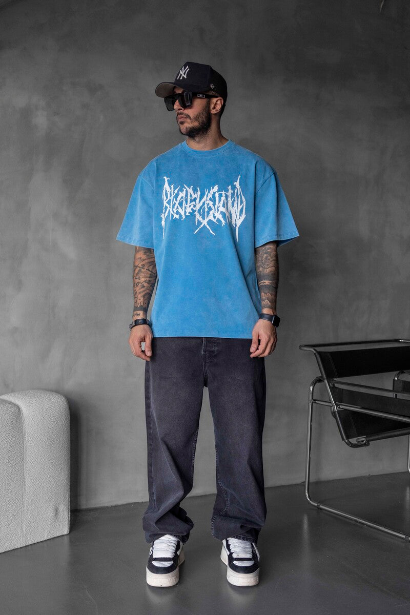 BLACK ISLAND PRINTED WASHED T-SHIRT BLUE 1806
