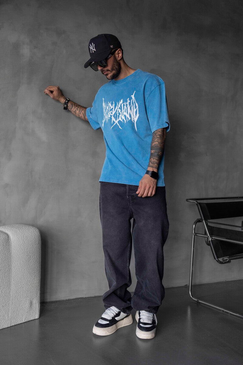 BLACK ISLAND PRINTED WASHED T-SHIRT BLUE 1806