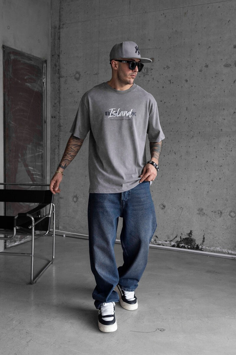 BLACK ISLAND PRINTED WASHED T-SHIRT GRAY 1771