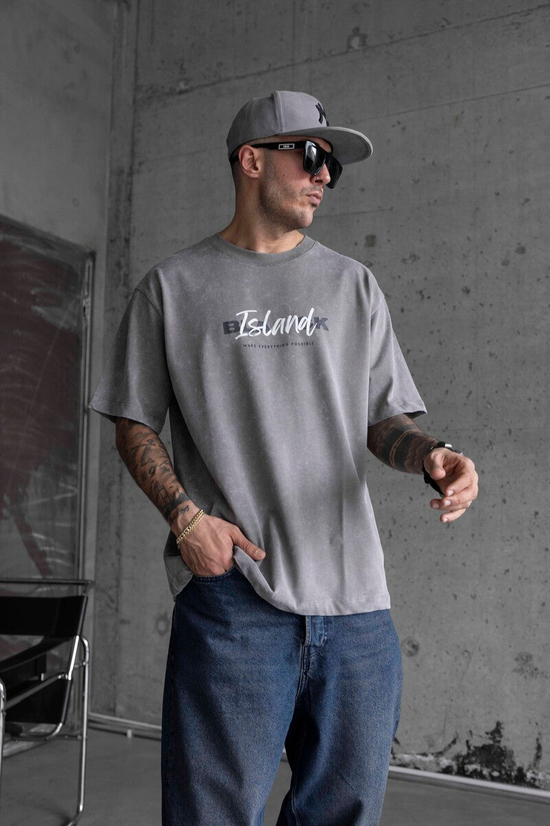 BLACK ISLAND PRINTED WASHED T-SHIRT GRAY 1771