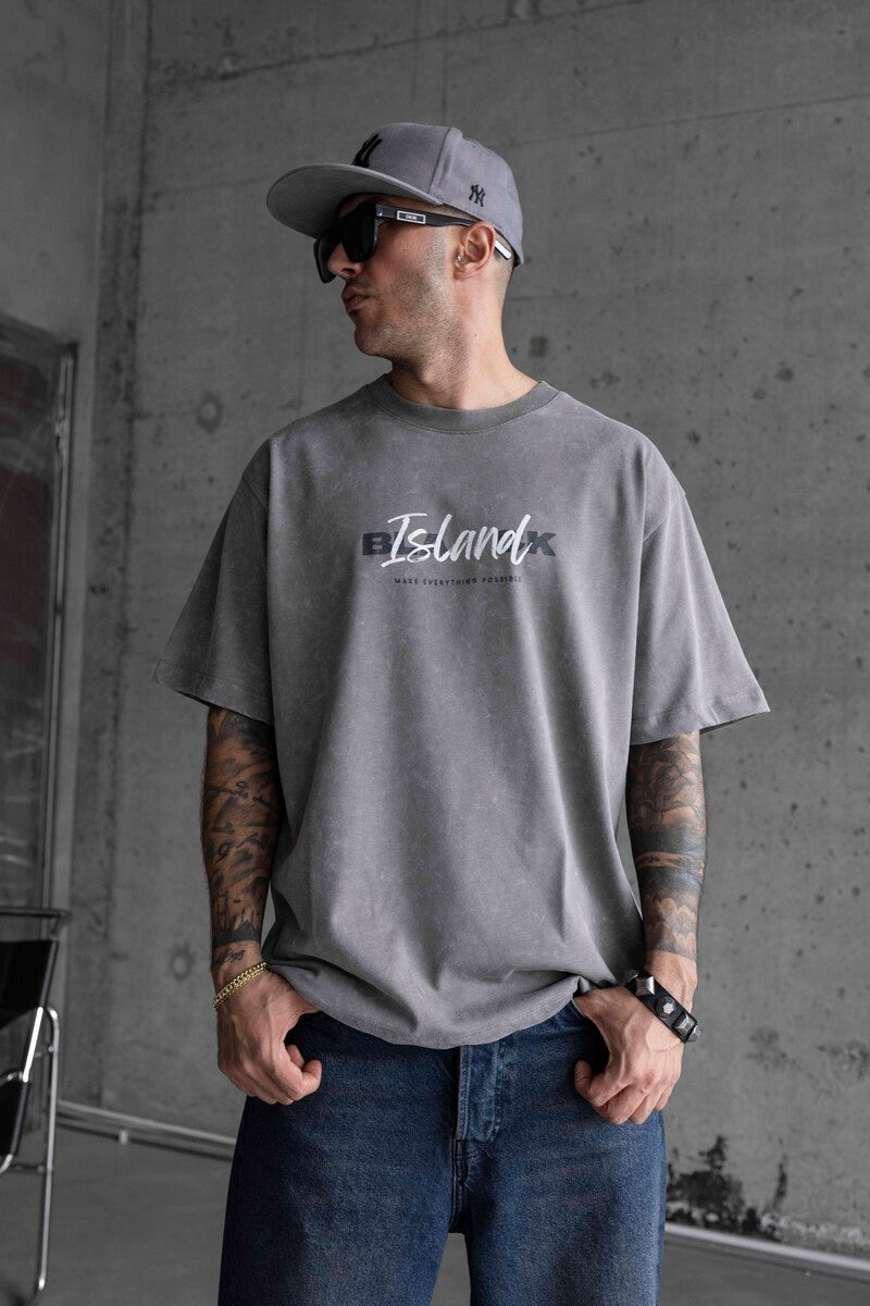 BLACK ISLAND PRINTED WASHED T-SHIRT GRAY 1771