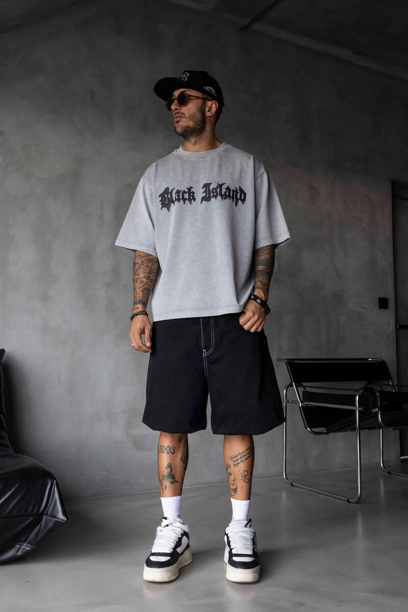 BLACK ISLAND PRINTED WASHED T-SHIRT GRAY 1852