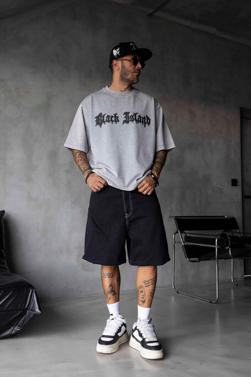 BLACK ISLAND PRINTED WASHED T-SHIRT GRAY 1852