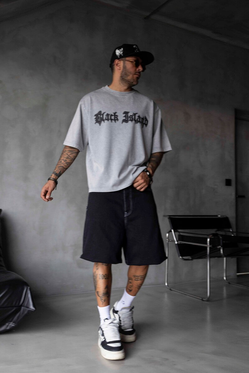 BLACK ISLAND PRINTED WASHED T-SHIRT GRAY 1852