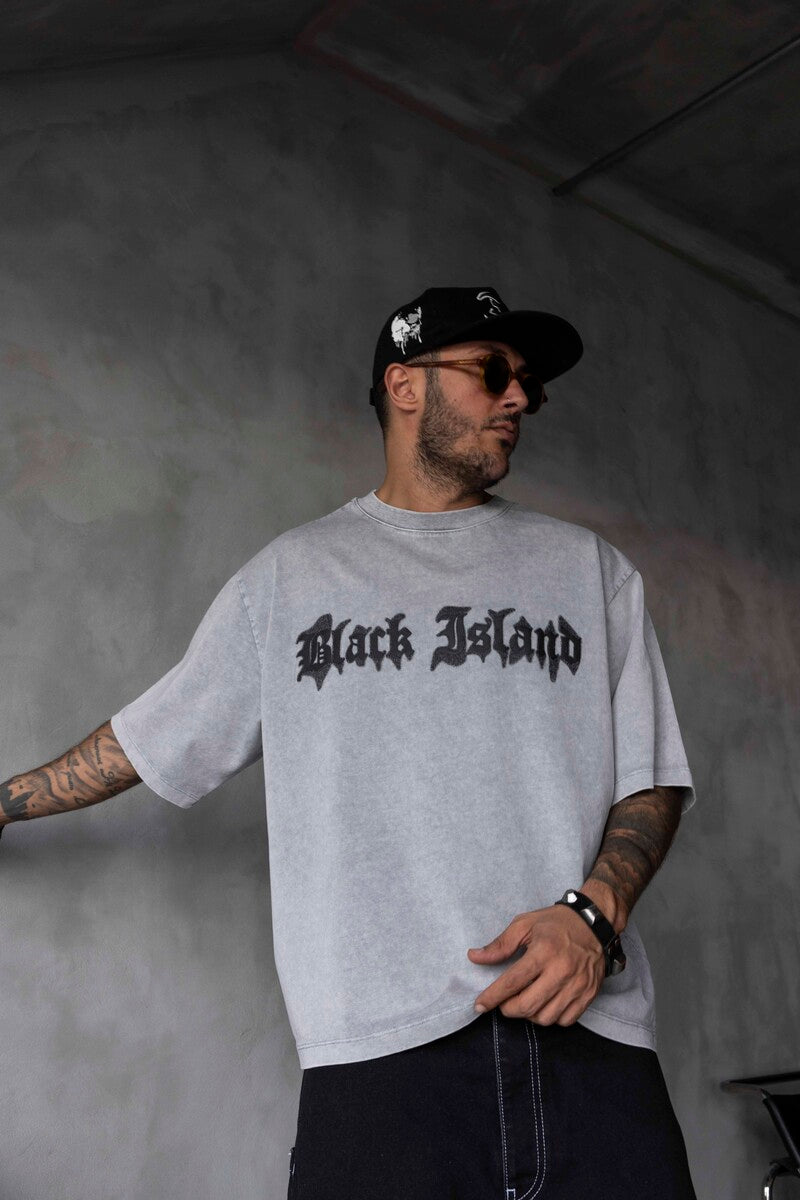 BLACK ISLAND PRINTED WASHED T-SHIRT GRAY 1852
