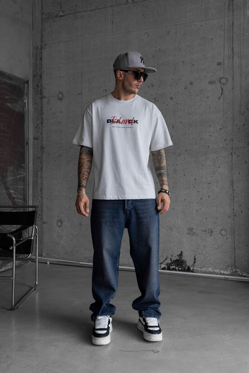 BLACK ISLAND PRINTED WASHED T-SHIRT WHITE 1771