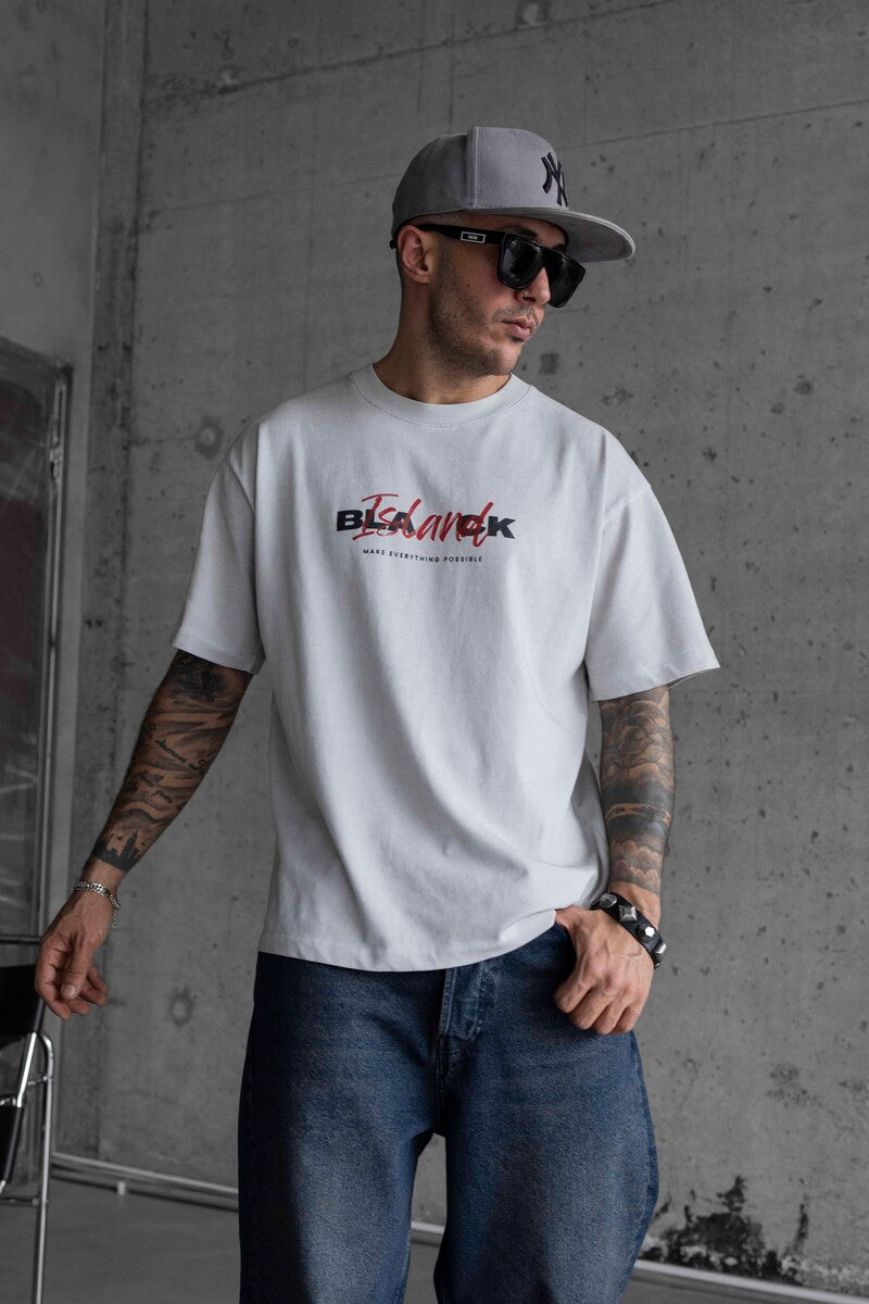 BLACK ISLAND PRINTED WASHED T-SHIRT WHITE 1771