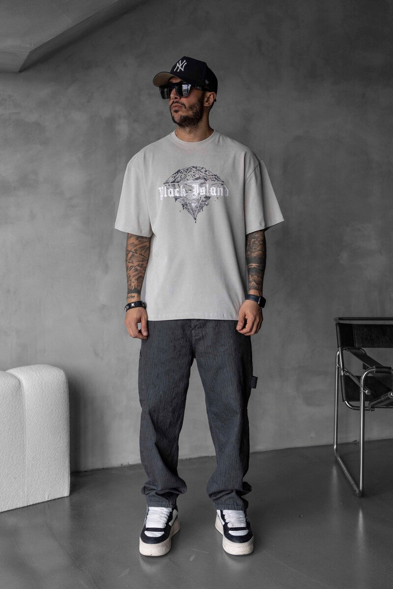 BLACK ISLAND PRINTED WASHED T-SHIRT WHITE 1804