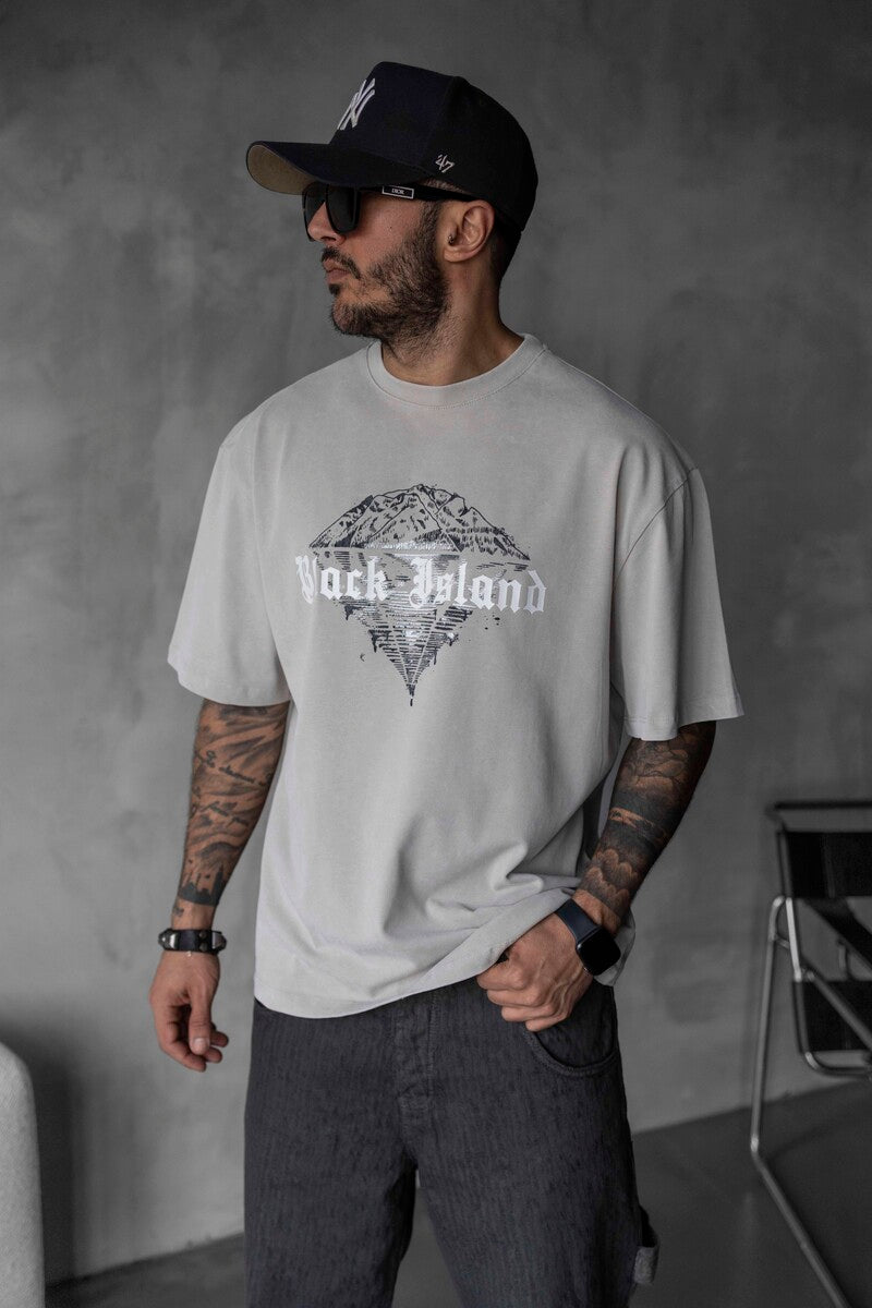 BLACK ISLAND PRINTED WASHED T-SHIRT WHITE 1804