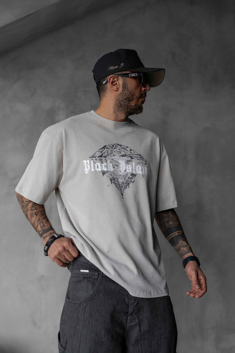 BLACK ISLAND PRINTED WASHED T-SHIRT WHITE 1804