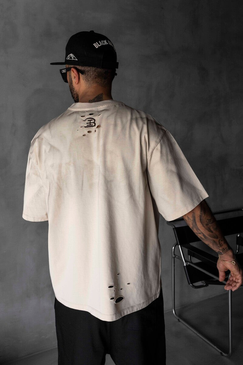 Black Island Printed Washed T-shirts Beige 1875