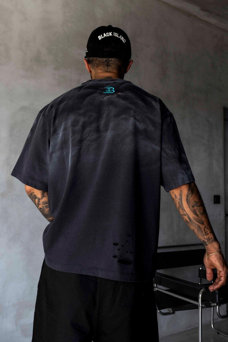 Black Island Printed Washed T-shirts Black 1875