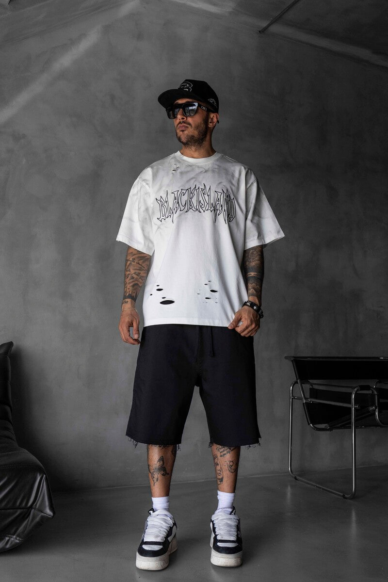 Black Island Printed Washed T-shirts White 1875