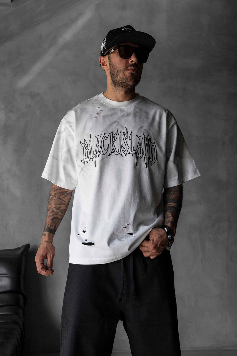 Black Island Printed Washed T-shirts White 1875