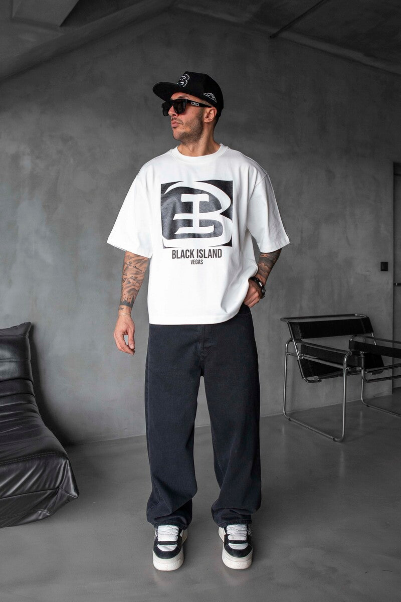 Black Island Printed White T-shirt 1829