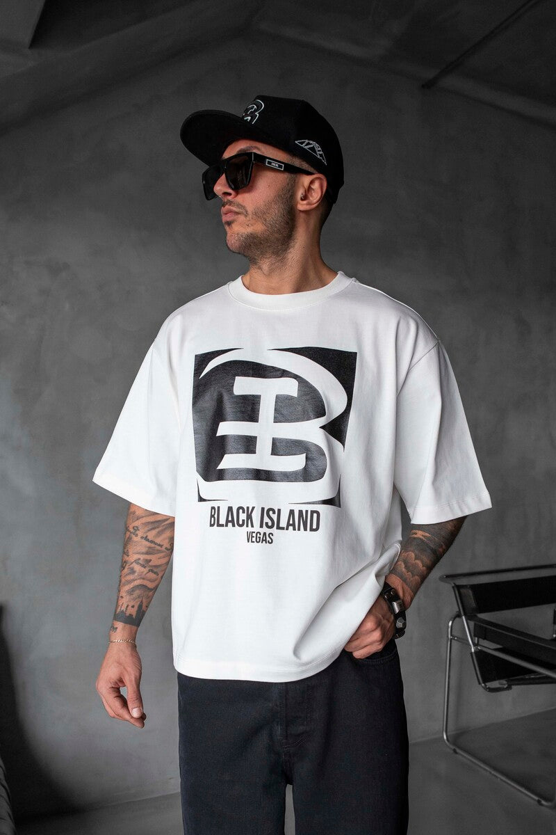 Black Island Printed White T-shirt 1829