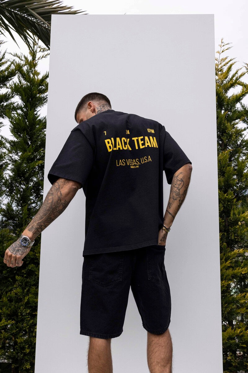 BLACK ISLAND TEAM PRINTED WASHED T-SHIRT BLACK 1851