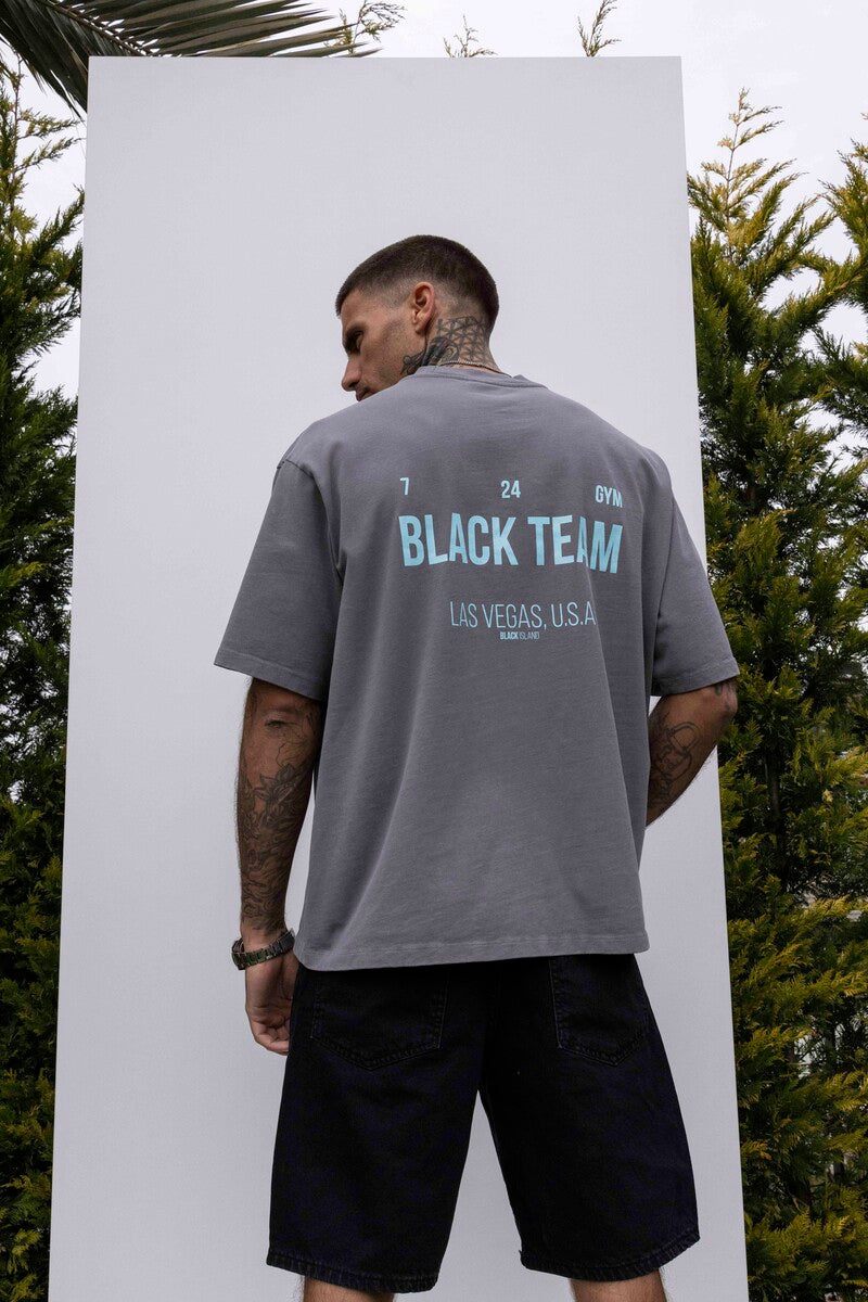 BLACK ISLAND TEAM PRINTED WASHED T-SHIRT GRAY 1851