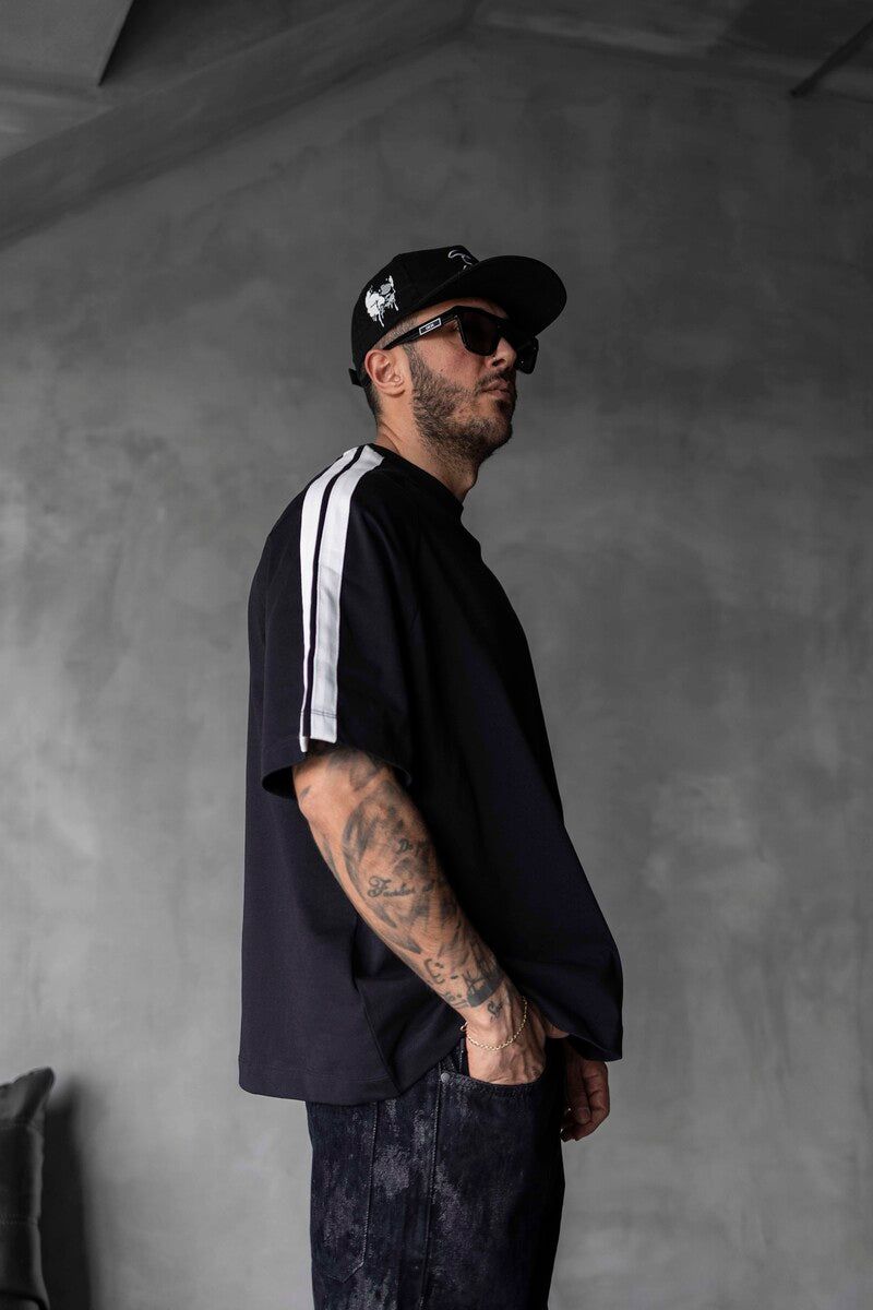 Black Oversized T-Shirt with Black Stripes 1834