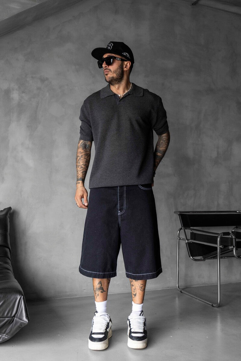 BLACK POLO COLLAR KNITWEAR KRN1003
