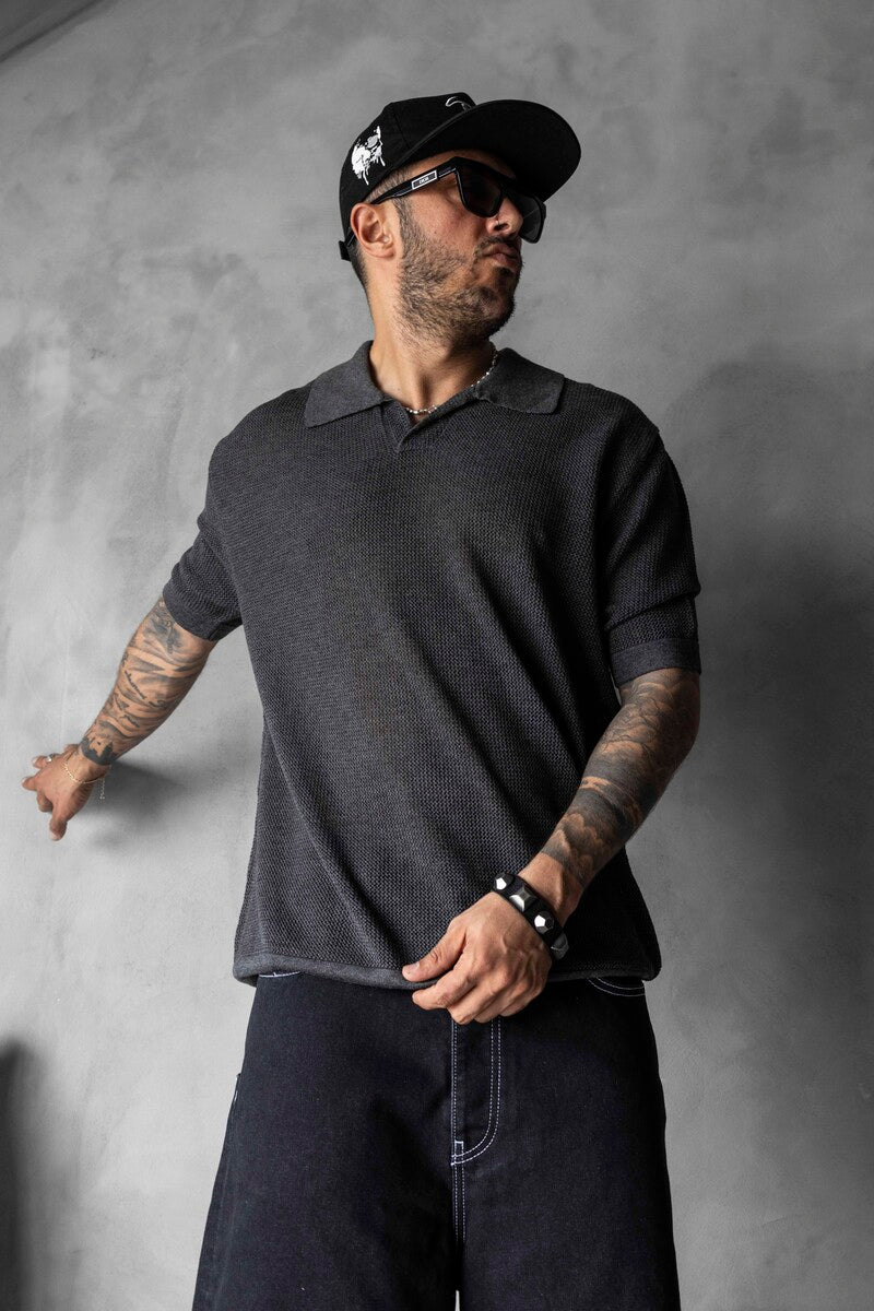 BLACK POLO COLLAR KNITWEAR KRN1003
