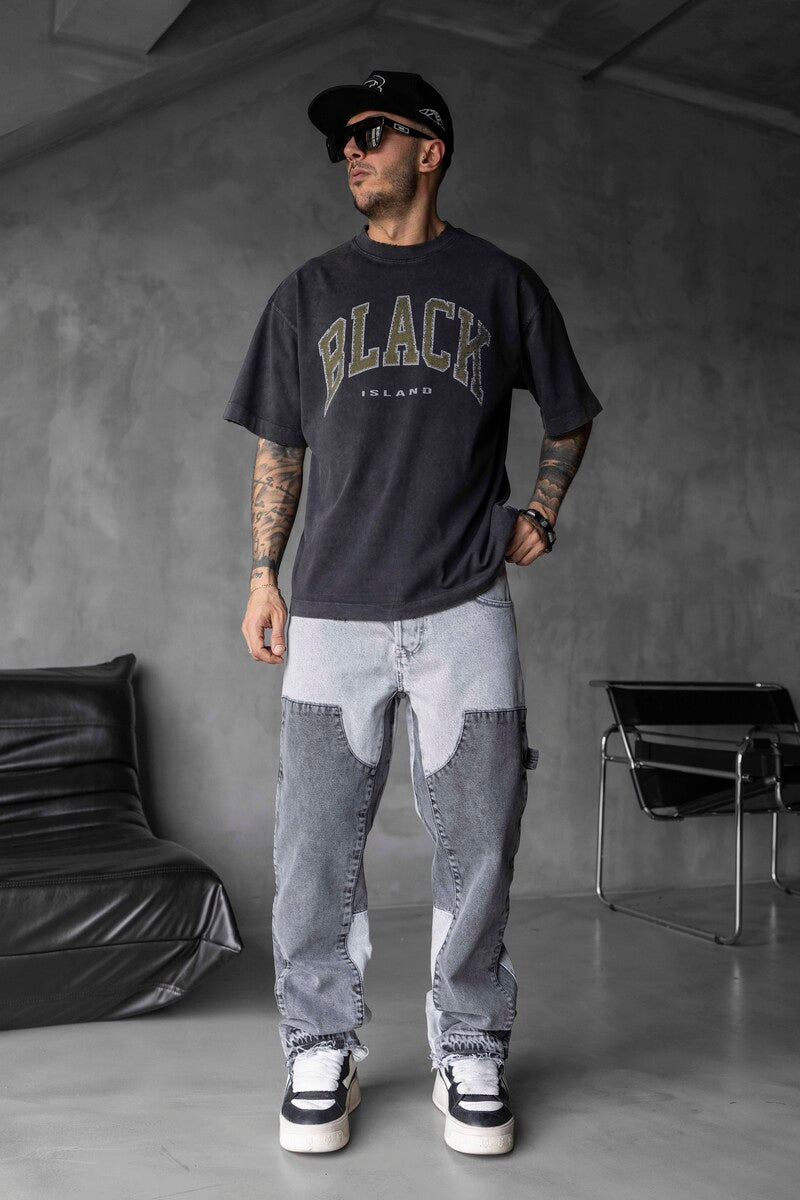 BLACK PRINTED WASHED T-SHIRT BLACK 1808