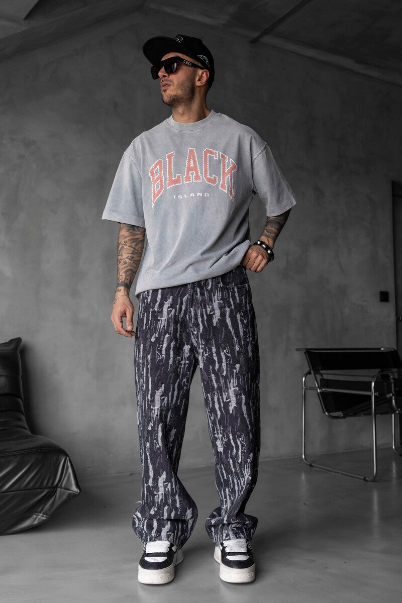 BLACK PRINTED WASHED T-SHIRT GRAY 1808