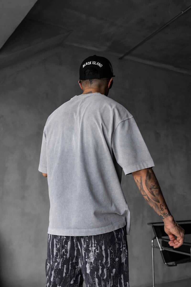 BLACK PRINTED WASHED T-SHIRT GRAY 1808