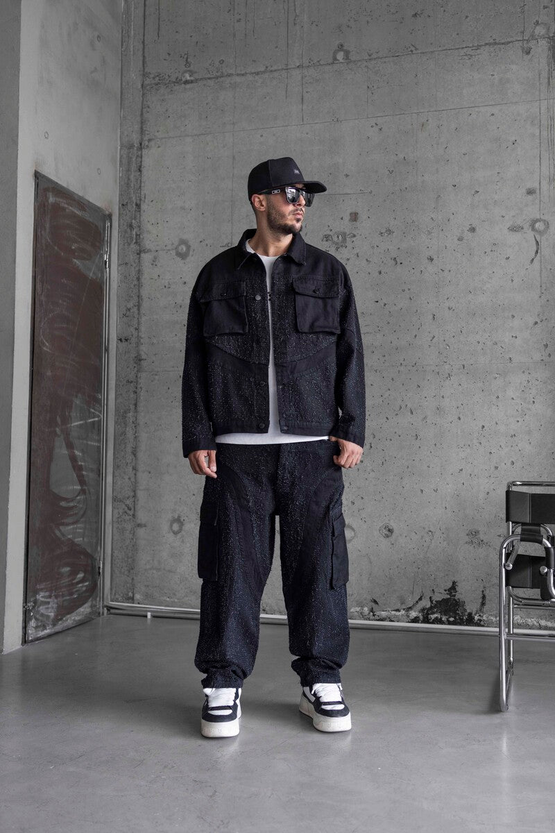 BLACK TEXTURED DENIM JACKET 16941
