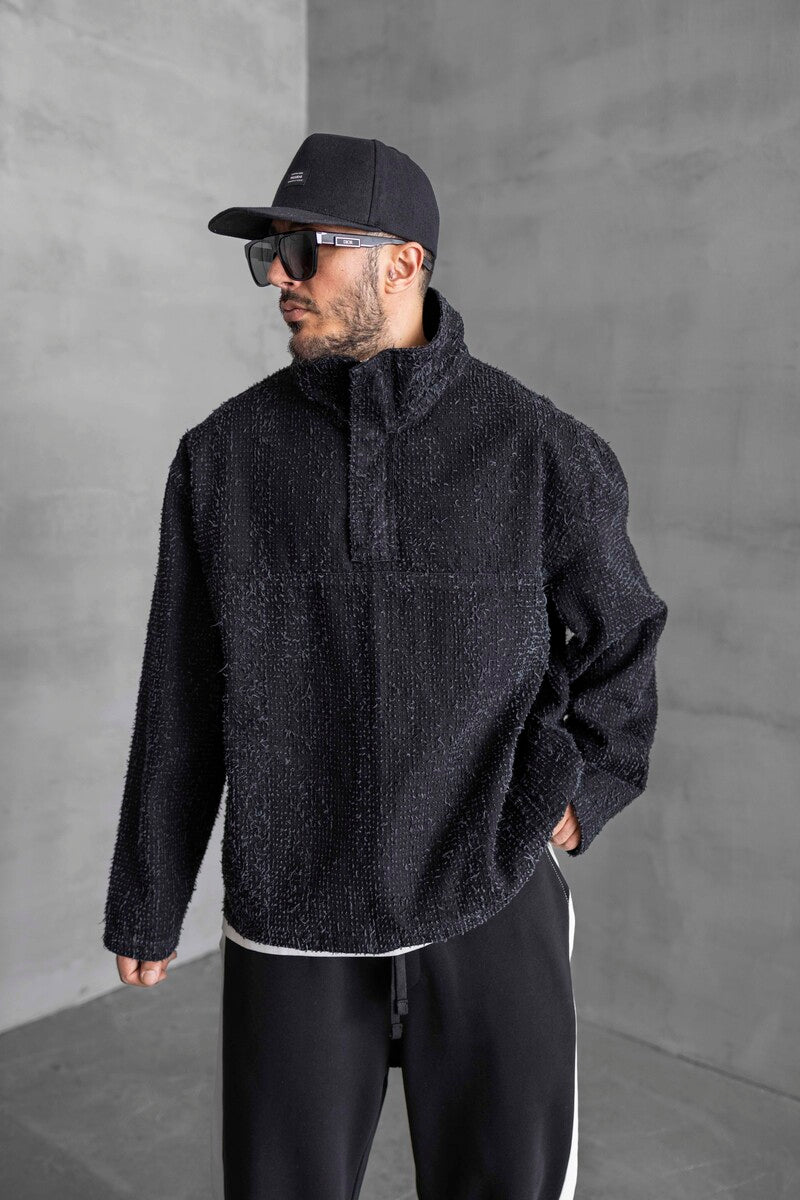 BLACK TEXTURED DENIM JACKET 16961