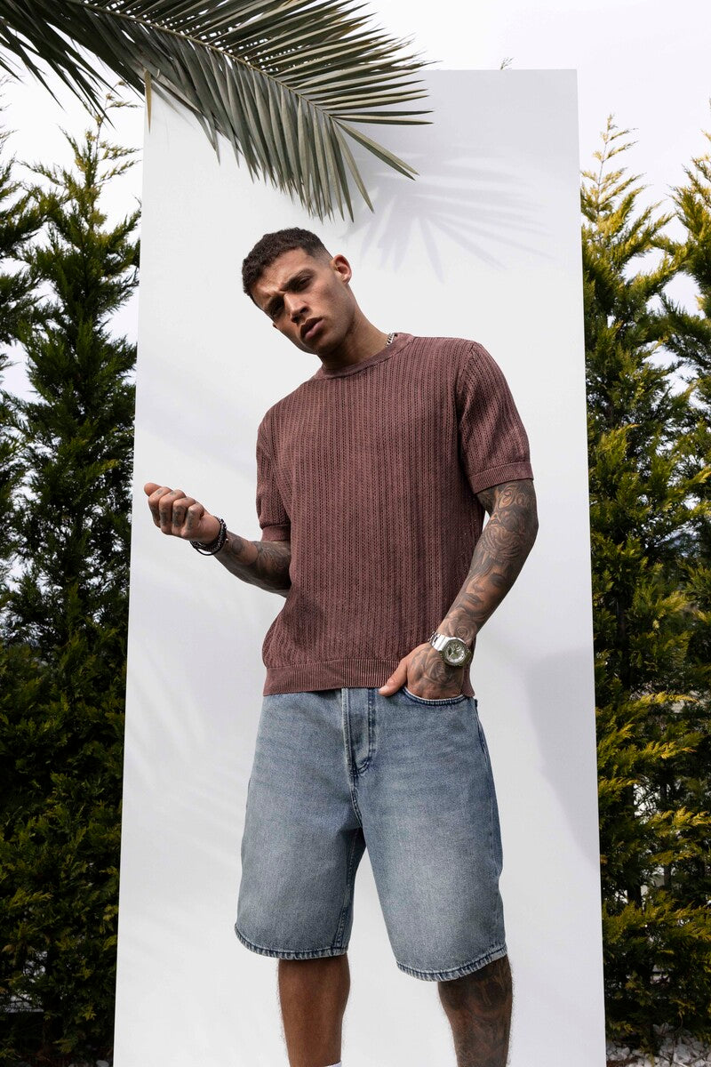 BROWN KNITTED T-SHIRT KRN1002