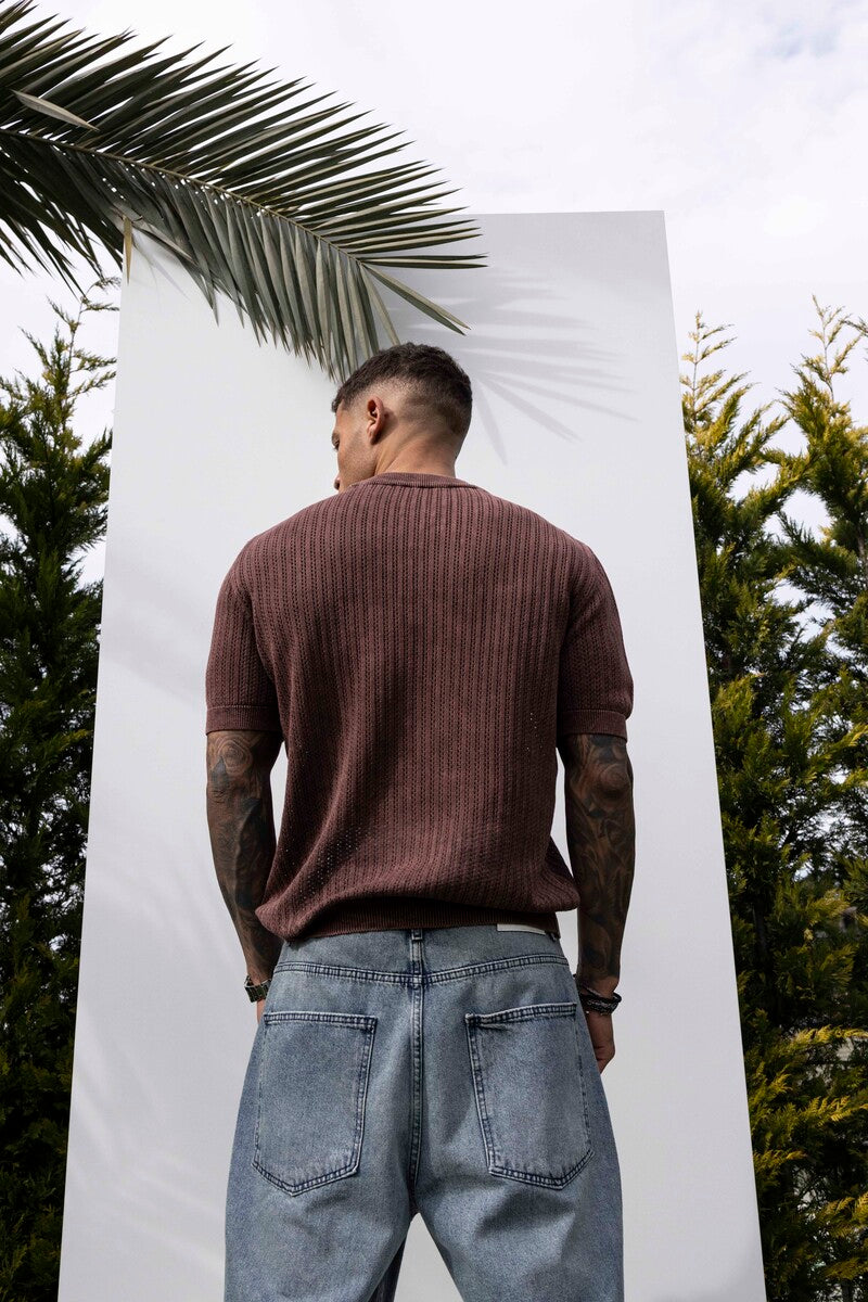 BROWN KNITTED T-SHIRT KRN1002