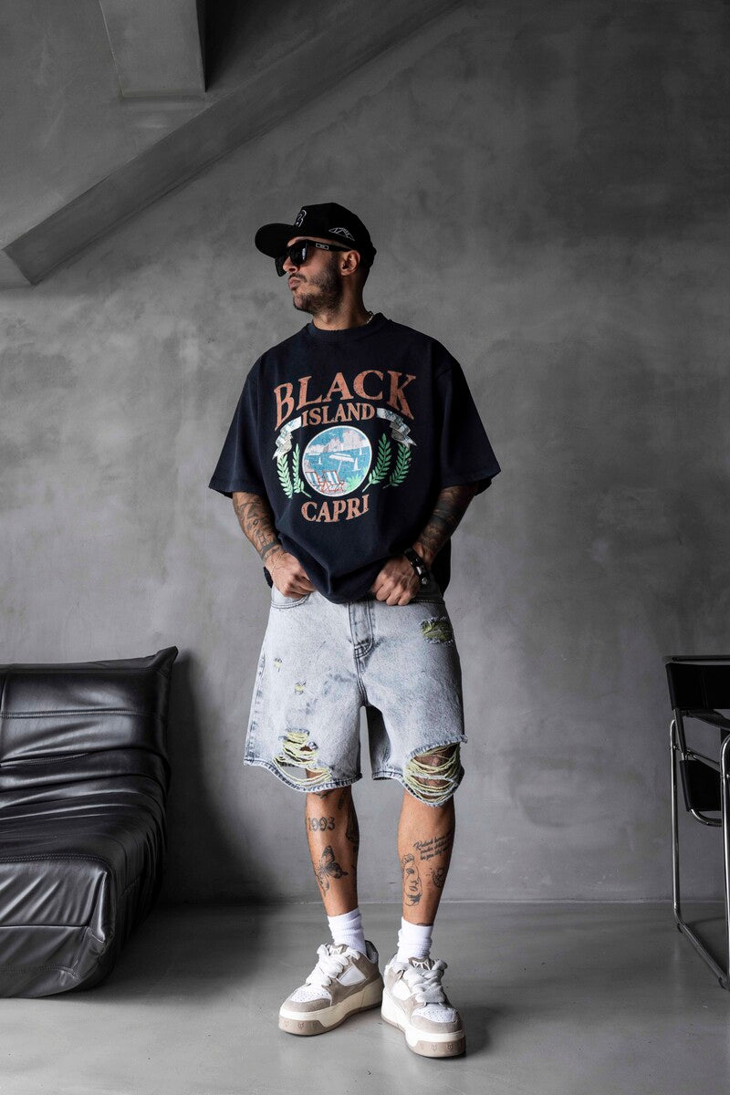 Capri Vintage Printed Oversize Black T-Shirt 1857