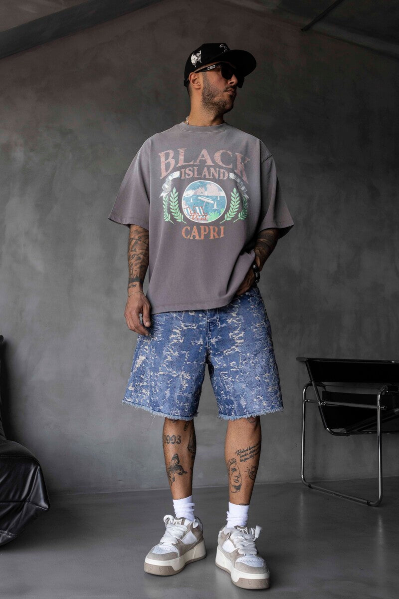Capri Vintage Printed Oversize Gray T-Shirt 1857