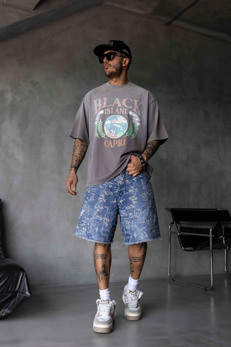 Capri Vintage Printed Oversize Gray T-Shirt 1857