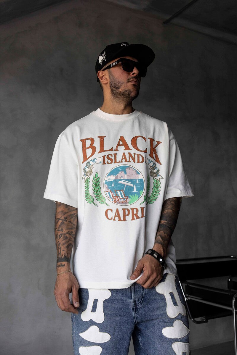 Capri Vintage Printed Oversize White T-Shirt 1857