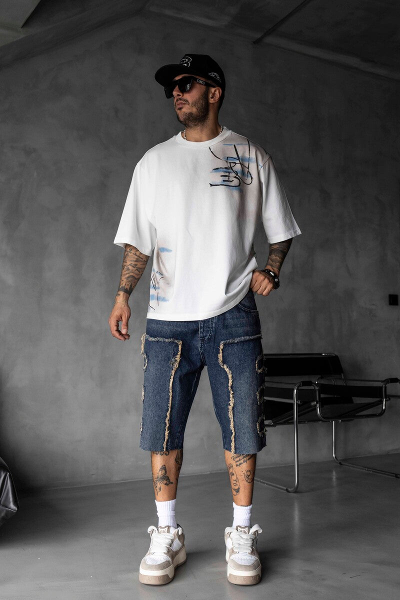 Colorful Dog Print Oversized White T-Shirt 1859