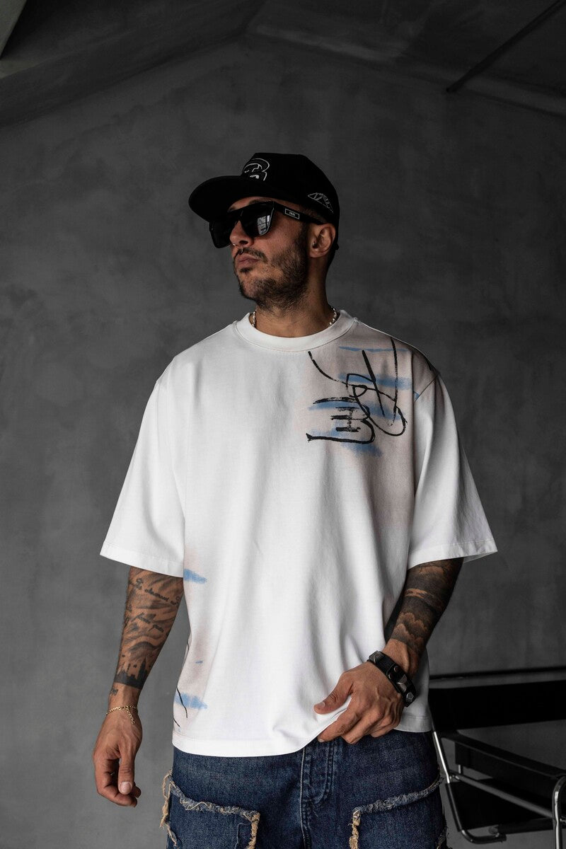 Colorful Dog Print Oversized White T-Shirt 1859