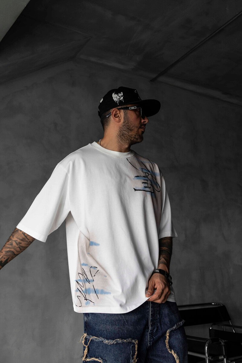 Colorful Dog Print Oversized White T-Shirt 1859