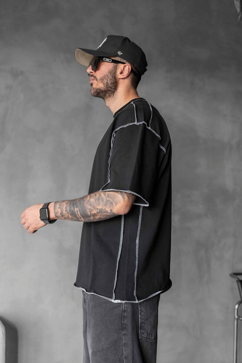 CONTRAST STITCH T-SHIRT BLACK 1811