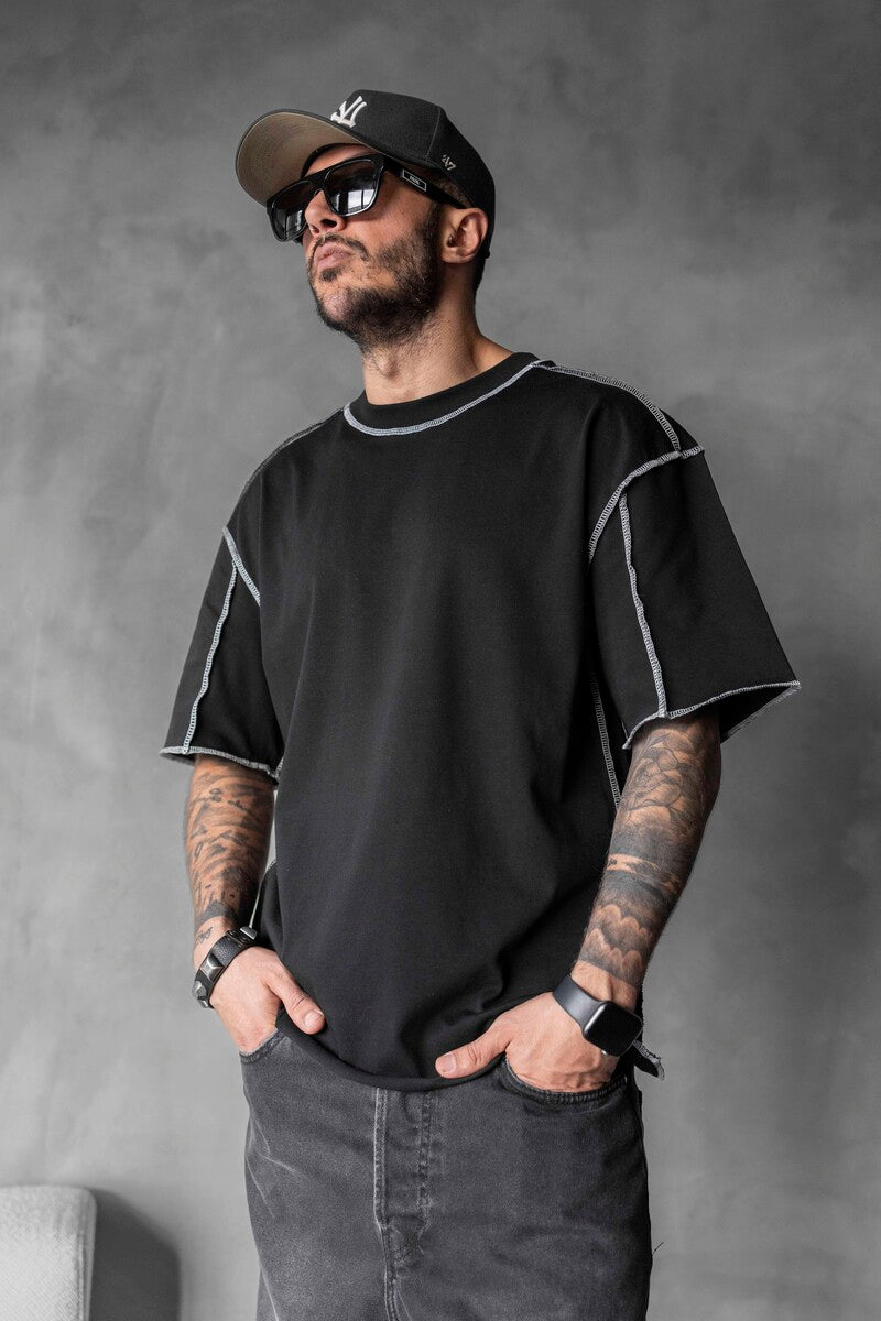 CONTRAST STITCH T-SHIRT BLACK 1811